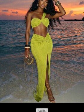 Lime Green Two-Piece Twist Maxi Set